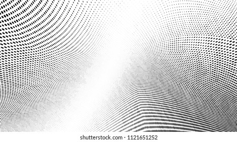 Abstract monochrome grunge halftone pattern. Soft dynamic lines. Vector illustration with dots. Modern polka dots background