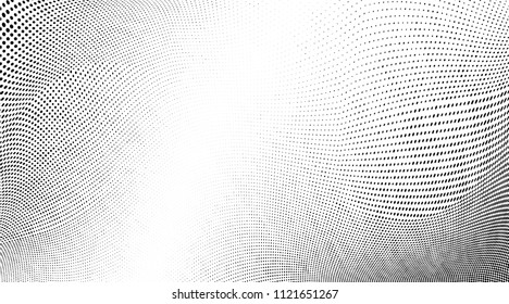 Abstract monochrome grunge halftone pattern. Soft dynamic lines. Vector illustration with dots. Modern polka dots background