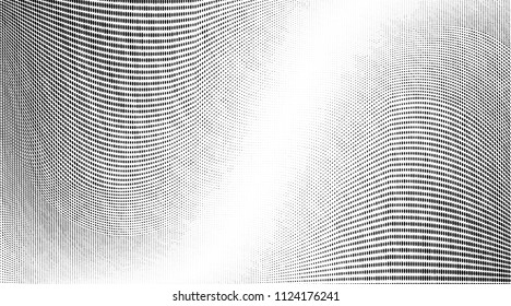 Abstract monochrome grunge halftone pattern. Soft dynamic lines. Vector illustration with dots. Modern polka dots background