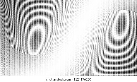 Abstract monochrome grunge halftone pattern. Soft dynamic lines. Vector illustration with dots. Modern polka dots background