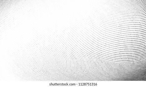Abstract monochrome grunge halftone pattern. Soft dynamic lines. Vector illustration with dots. Modern polka dots background