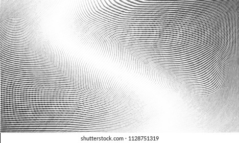 Abstract monochrome grunge halftone pattern. Soft dynamic lines. Vector illustration with dots. Modern polka dots background