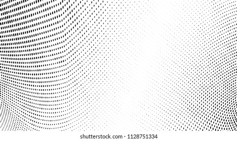 Abstract monochrome grunge halftone pattern. Soft dynamic lines. Vector illustration with dots. Modern polka dots background