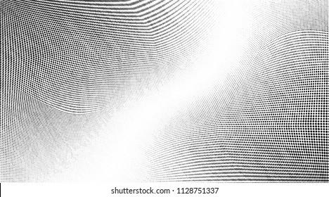 Abstract monochrome grunge halftone pattern. Soft dynamic lines. Vector illustration with dots. Modern polka dots background