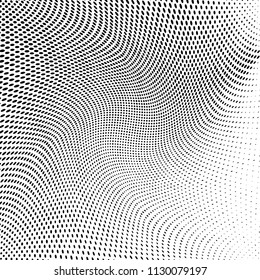 Abstract monochrome grunge halftone pattern. Soft dynamic lines. Vector illustration with dots. Modern polka dots background