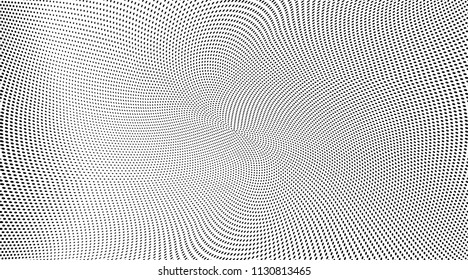 Abstract monochrome grunge halftone pattern. Soft dynamic lines. Panoramic vector illustration with dots. Modern polka dots background