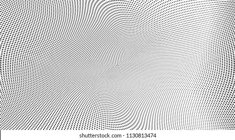 Abstract monochrome grunge halftone pattern. Soft dynamic lines. Panoramic vector illustration with dots. Modern polka dots background