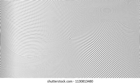Abstract monochrome grunge halftone pattern. Soft dynamic lines. Panoramic vector illustration with dots. Modern polka dots background