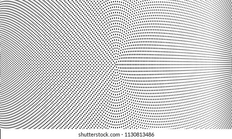 Abstract monochrome grunge halftone pattern. Soft dynamic lines. Panoramic vector illustration with dots. Modern polka dots background