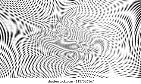 Abstract monochrome grunge halftone pattern. Soft dynamic lines. Panoramic vector illustration with dots. Modern polka dots background