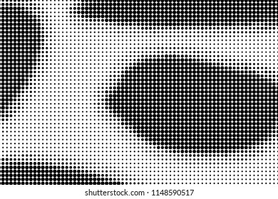 Abstract monochrome grunge halftone pattern. Soft dotted stains and lines. Vector illustration with dots. Modern polka dots background