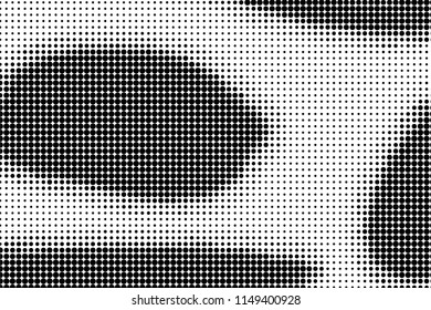 Abstract monochrome grunge halftone pattern. Soft dotted stains and lines. Vector illustration with dots. Modern polka dots background