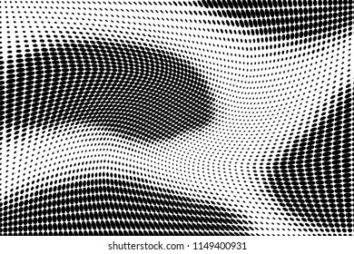 Abstract monochrome grunge halftone pattern. Soft dotted stains and lines. Vector illustration with dots. Modern polka dots background