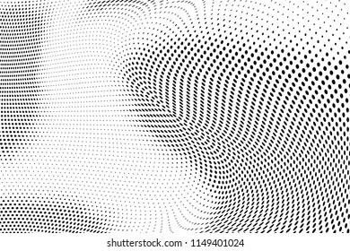 Abstract monochrome grunge halftone pattern. Soft dotted stains and lines. Vector illustration with dots. Modern polka dots background