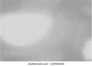 Abstract monochrome grunge halftone pattern. Soft dotted stains and lines. Vector illustration with dots. Modern polka dots background