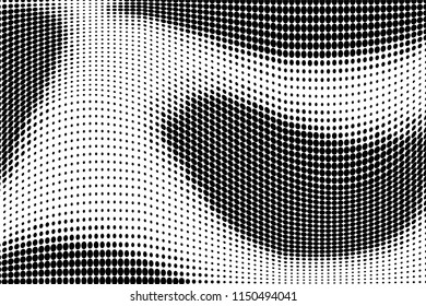 Abstract monochrome grunge halftone pattern. Soft dotted stains and splashes. Vector illustration with dots. Modern polka dots background