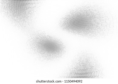 Abstract monochrome grunge halftone pattern. Soft dotted stains and splashes. Vector illustration with dots. Modern polka dots background