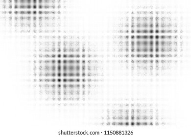 Abstract monochrome grunge halftone pattern. Soft dotted stains and splashes. Vector illustration with dots. Modern polka dots background