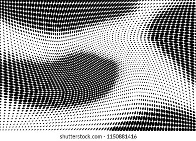 Abstract monochrome grunge halftone pattern. Soft dotted stains and splashes. Vector illustration with dots. Modern polka dots background