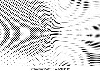 Abstract monochrome grunge halftone pattern. Soft dotted stains and splashes. Vector illustration with dots. Modern polka dots background