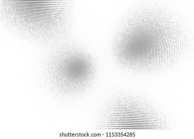 Abstract monochrome grunge halftone pattern. Soft dotted stains and splashes. Vector illustration with dots. Modern polka dots background