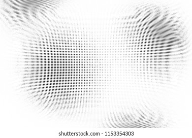 Abstract monochrome grunge halftone pattern. Soft dotted stains and splashes. Vector illustration with dots. Modern polka dots background
