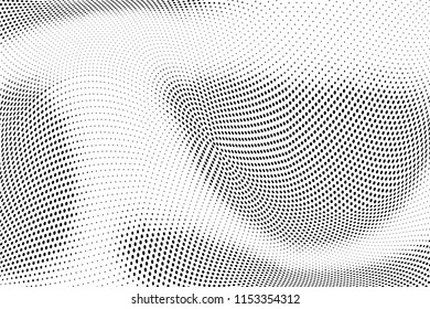 Abstract monochrome grunge halftone pattern. Soft dotted stains and splashes. Vector illustration with dots. Modern polka dots background