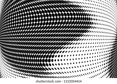 Abstract monochrome grunge halftone pattern. Soft dotted stains and splashes. Vector illustration with dots. Modern polka dots background