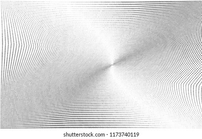 Abstract monochrome grunge halftone pattern. Soft dynamic lines. Vector illustration with dots. Modern polka dots background