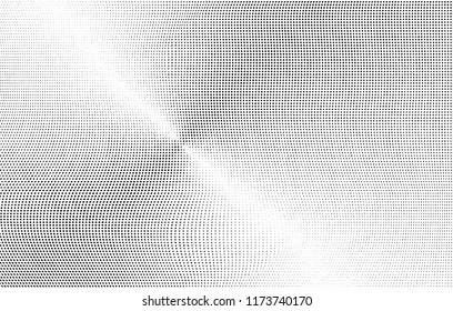 Abstract monochrome grunge halftone pattern. Soft dynamic lines. Vector illustration with dots. Modern polka dots background