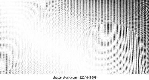 Abstract monochrome grunge halftone pattern. Soft dynamic lines. Half tone  vector illustration with dots. Modern black and white polka dots wide background for web design, brochures, leaflets, print