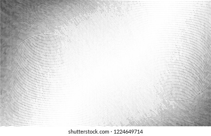 Abstract monochrome grunge halftone pattern. Soft dynamic lines. Half tone  vector illustration with dots. Modern black and white polka dots wide background for web design, brochures, leaflets, print