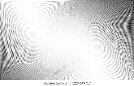 Abstract monochrome grunge halftone pattern. Soft dynamic lines. Half tone  vector illustration with dots. Modern black and white polka dots wide background for web design, brochures, leaflets, print