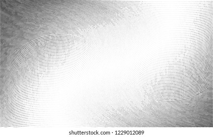 Abstract monochrome grunge halftone pattern. Soft dynamic lines. Half tone  vector illustration with dots. Modern black and white polka dots wide background for web design, brochures, leaflets, print