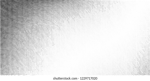 Abstract monochrome grunge halftone pattern. Soft dynamic lines. Half tone  vector illustration with dots. Modern black and white polka dots wide background for web design, brochures, leaflets, print