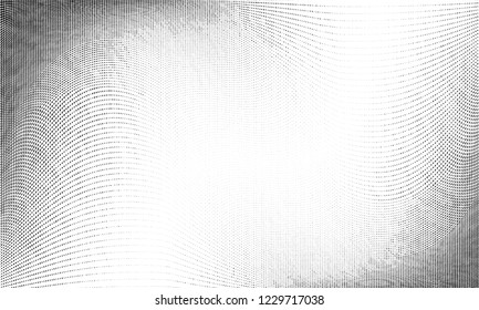 Abstract monochrome grunge halftone pattern. Soft dynamic lines. Half tone  vector illustration with dots. Modern black and white polka dots wide background for web design, brochures, leaflets, print