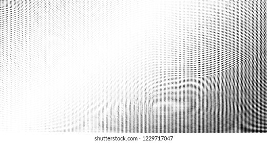 Abstract monochrome grunge halftone pattern. Soft dynamic lines. Half tone  vector illustration with dots. Modern black and white polka dots wide background for web design, brochures, leaflets, print