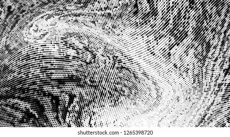 Abstract monochrome grunge halftone pattern. Soft dotted stains and splashes. Vector illustration with dots. Modern polka dots background