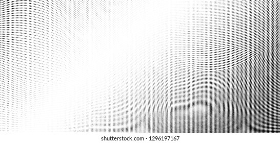 Abstract monochrome grunge halftone pattern. Soft dynamic lines. Half tone  vector illustration with dots. Modern black and white polka dots wide background for web design, brochures, leaflets, print