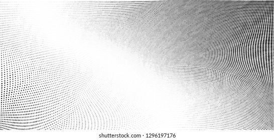 Abstract monochrome grunge halftone pattern. Soft dynamic lines. Half tone  vector illustration with dots. Modern black and white polka dots wide background for web design, brochures, leaflets, print