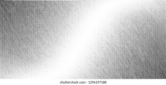 Abstract monochrome grunge halftone pattern. Soft dynamic lines. Half tone  vector illustration with dots. Modern black and white polka dots wide background for web design, brochures, leaflets, print