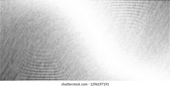 Abstract monochrome grunge halftone pattern. Soft dynamic lines. Half tone  vector illustration with dots. Modern black and white polka dots wide background for web design, brochures, leaflets, print