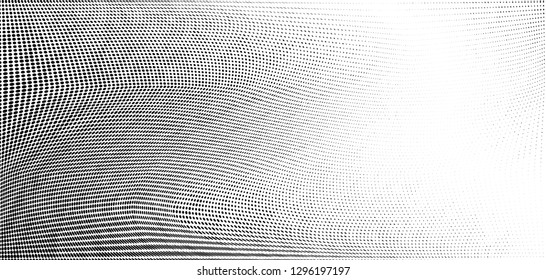 Abstract monochrome grunge halftone pattern. Soft dynamic lines. Half tone  vector illustration with dots. Modern black and white polka dots wide background for web design, brochures, leaflets, print