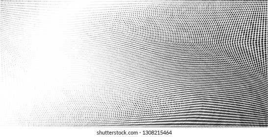 Abstract monochrome grunge halftone pattern. Soft dynamic lines. Half tone  vector illustration with dots. Modern black and white polka dots wide background for web design, brochures, leaflets, print