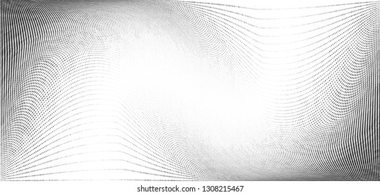 Abstract monochrome grunge halftone pattern. Soft dynamic lines. Half tone  vector illustration with dots. Modern black and white polka dots wide background for web design, brochures, leaflets, print