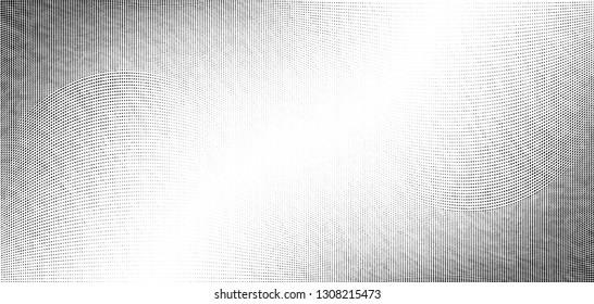 Abstract monochrome grunge halftone pattern. Soft dynamic lines. Half tone  vector illustration with dots. Modern black and white polka dots wide background for web design, brochures, leaflets, print