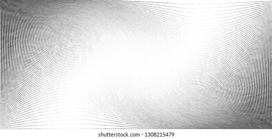 Abstract monochrome grunge halftone pattern. Soft dynamic lines. Half tone  vector illustration with dots. Modern black and white polka dots wide background for web design, brochures, leaflets, print