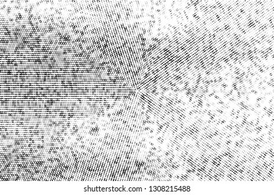 Abstract monochrome grunge halftone pattern. Soft dotted stains and splashes. Vector illustration with dots. Modern polka dots background