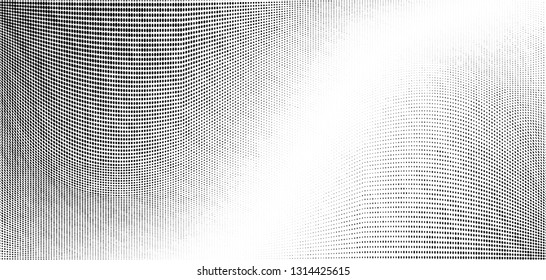 Abstract monochrome grunge halftone pattern. Soft dynamic lines. Half tone  vector illustration with dots. Modern black and white polka dots panoramic background for web banners, leaflets, print