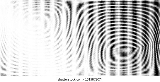 Abstract monochrome grunge halftone pattern. Soft dynamic lines. Half tone  vector illustration with dots. Modern black and white polka dots wide background for web design, brochures, leaflets, print